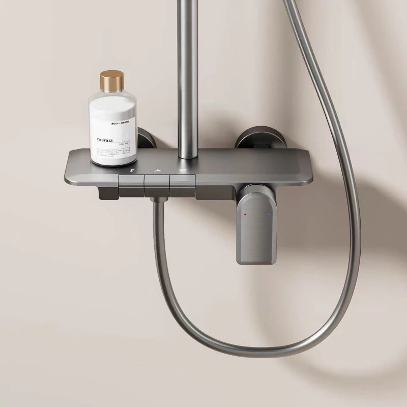 Piano Key Three Ways Water Outlet Shower Set Wall Mount Bathroom Shower Faucet Set Rainlfall Pressurized Bathroom Shower System