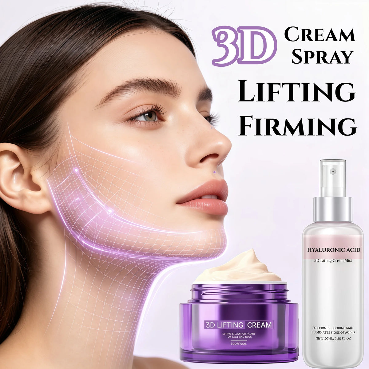3D Lifting Firming Cream&Spray,Advanced with 17 Peptide Complex for Face&Neck,Butter Rich Texture For Perfect Slugging,Creamy Moisturizing,Instantly Brightens Skin Tone,Firms Skin,Refreshing,Comfortable.K-Beauty  Glass Skin