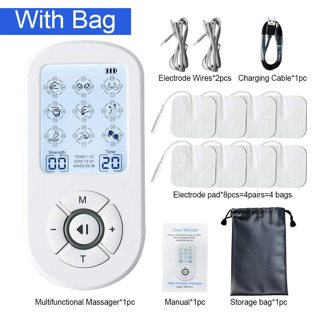 36 Modes EMS Pulse Electric Muscle Stimulator Body Massager Rechargeable Slimming Electronic TENS Unit Machine Pain Relief