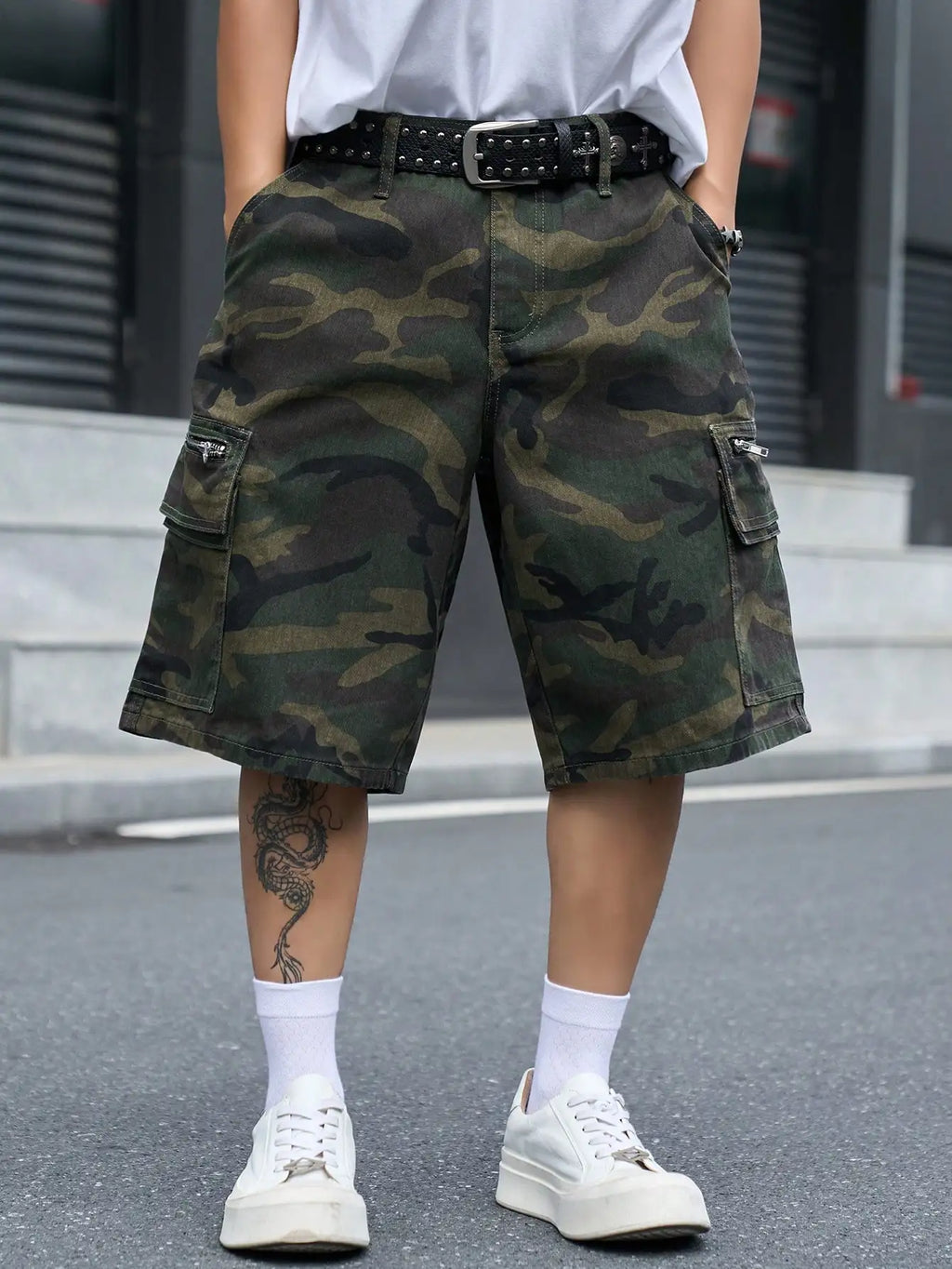 Men's Multi-Pocket Camouflage Loose Cargo Shorts, Unisex Y2K Hip-Hop Street-Style Denim Shorts