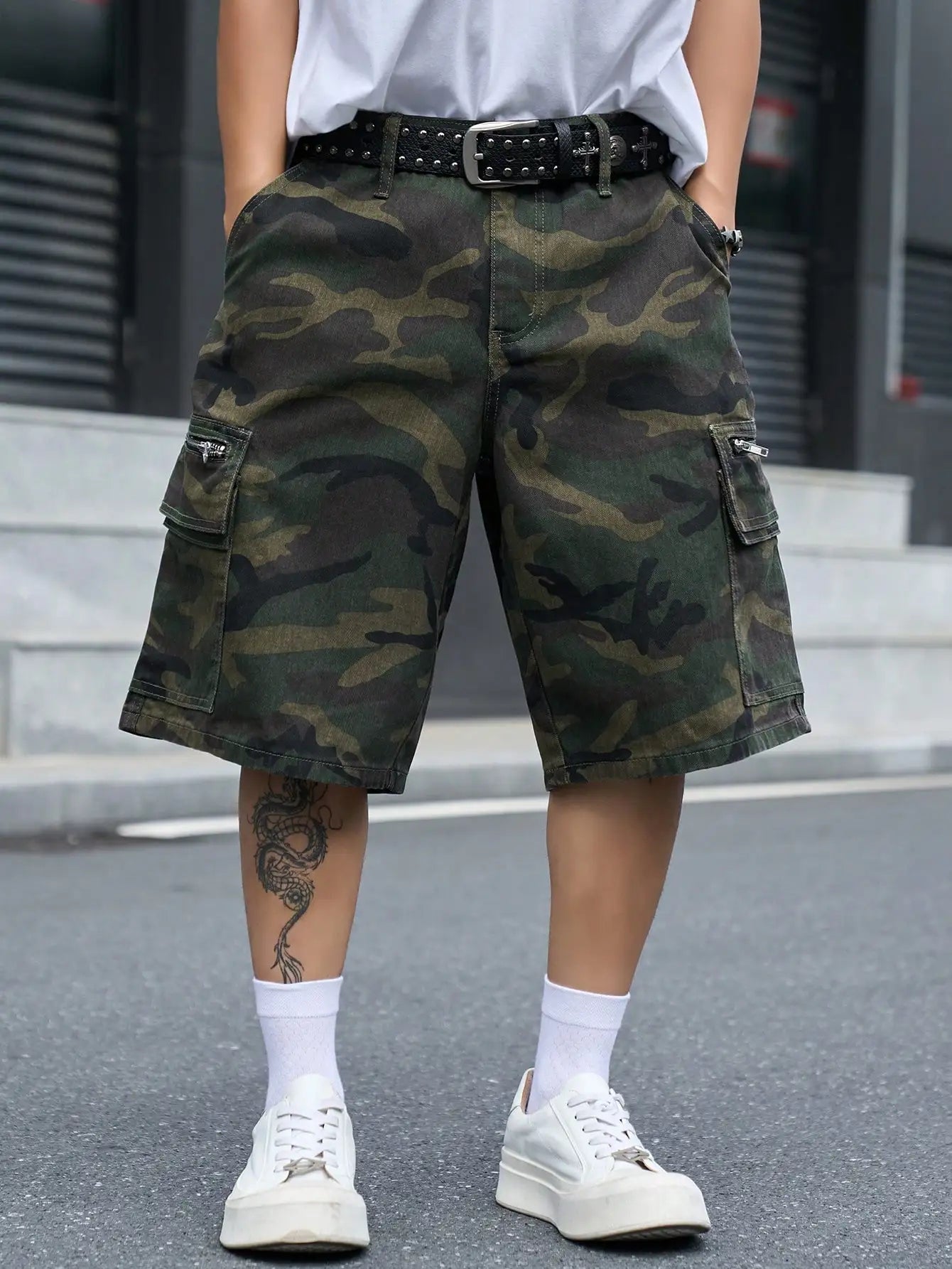 Men's Multi-Pocket Camouflage Loose Cargo Shorts, Unisex Y2K Hip-Hop Street-Style Denim Shorts
