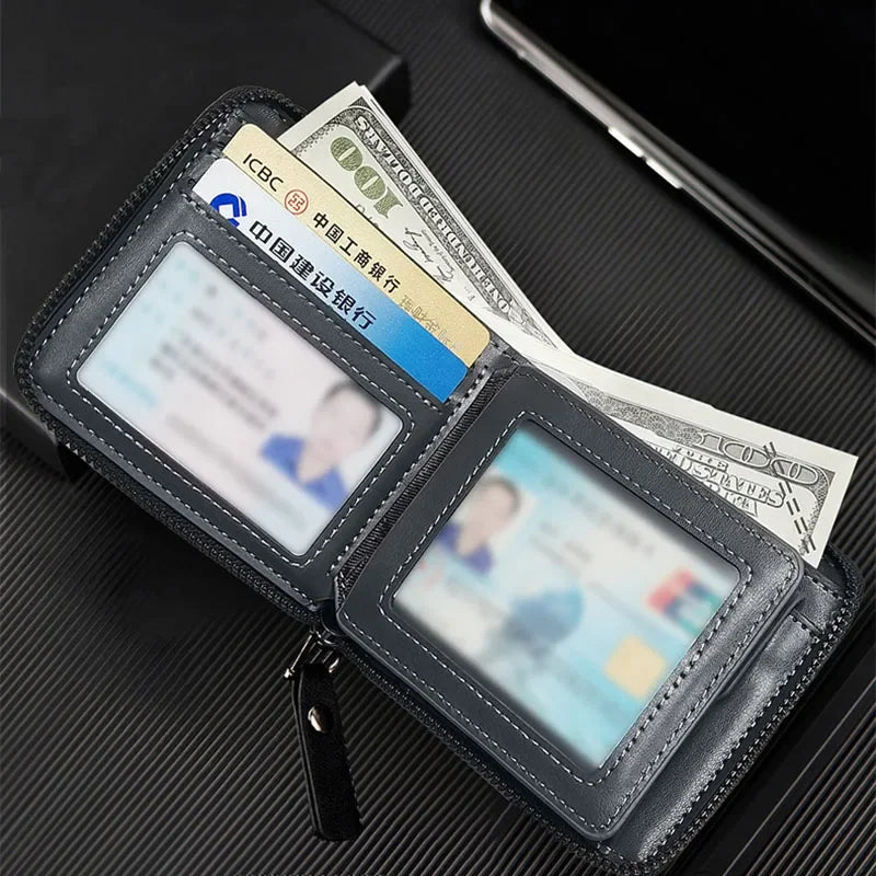 Leather Wallet Men RFID Blocking Bifold Front Pocket Wallet Minimalist Credit Card Holder Cash Money Clip