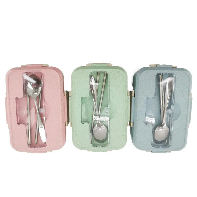 Microwave Lunch Box Wheat Straw Dinnerware Food Storage Container Children Kids School Office Portable Bento Box Lunch Bag