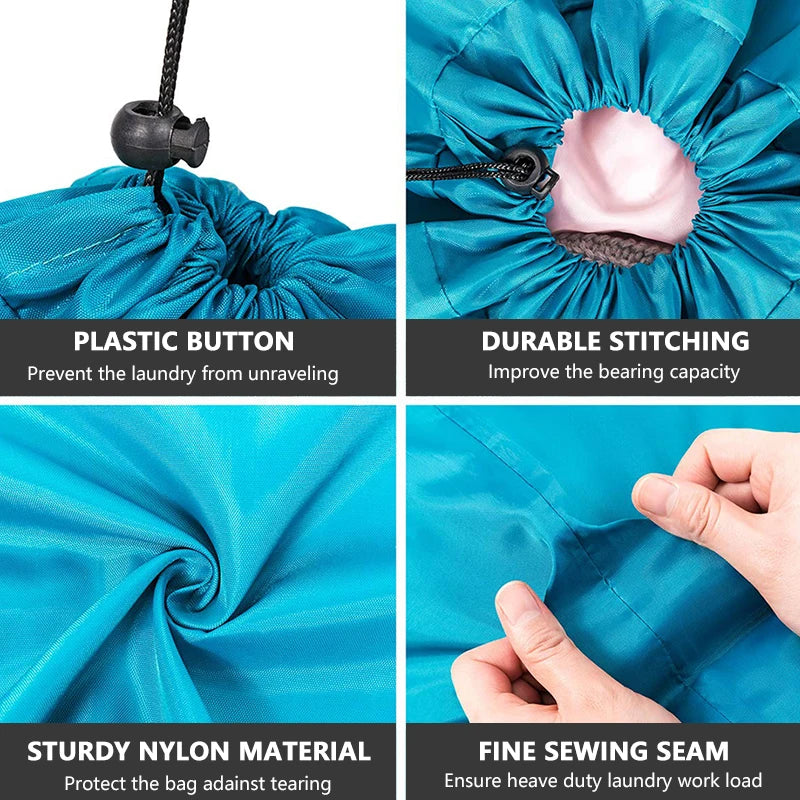 Nylon Laundry Bag Travel Storage Organizer Pouch Hamper Wash Machine Washable Dirty Clothes Drawstring Large Capacity