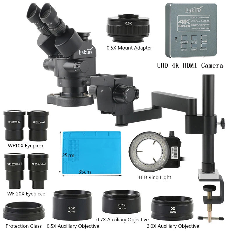 55MP 48MP 4K HDMI USB Video Camera Rotatable Universal Articulating Arm Stand 3.5X-180X Simul Focal Trinocular Stereo Microscope