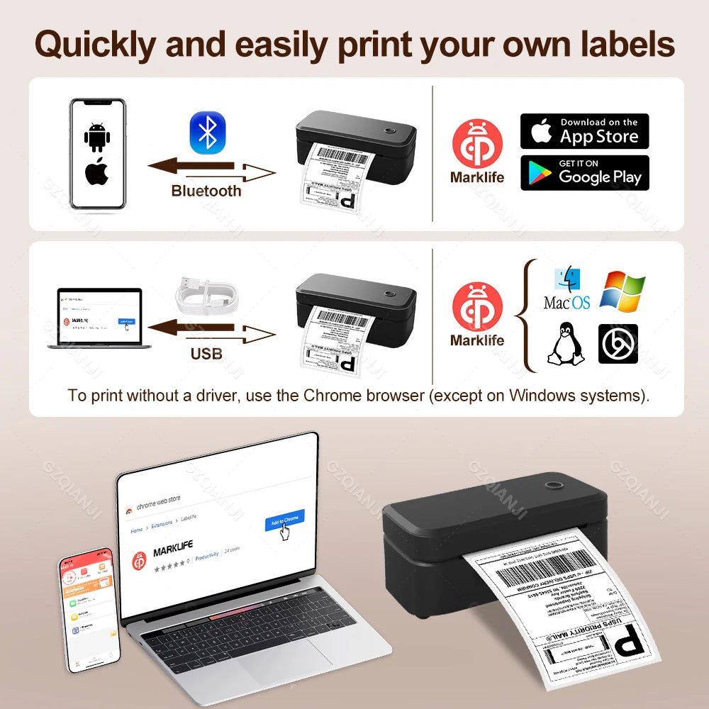 4inch 110mm Marklife X4 Bluetooth Thermal Label Printer Wireless Shipping Express Maker Compatible with iPhone Android Windows