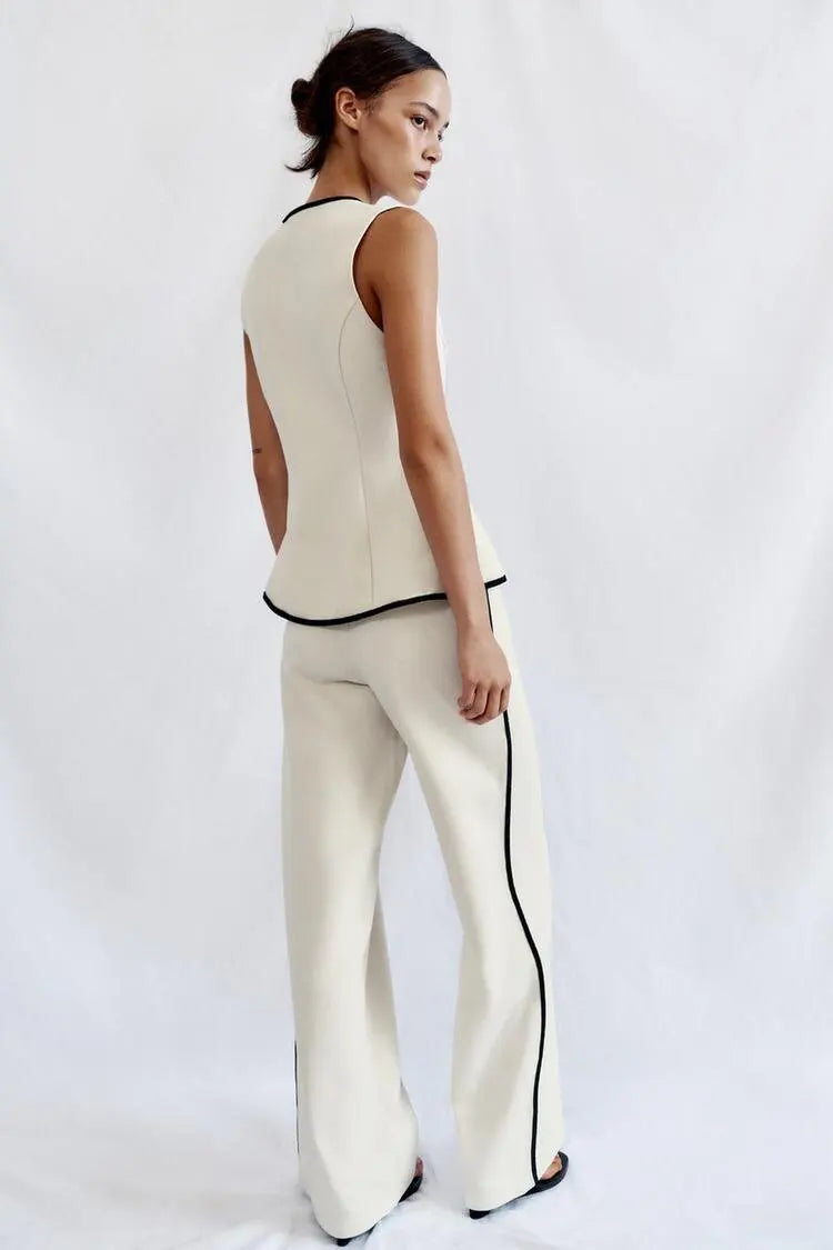 No-Sleeve round Neck Rope Knot Top Wide-Leg Straight Cut Pants Two-Piece Set Women's Fashion Autumn Collection