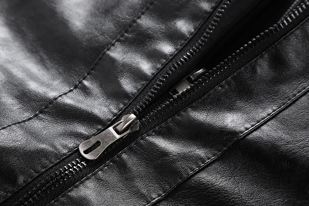 Men Detachable Hood Motorcycle Leather Jackets Quality Male Streetwear Casual PU Leather Coats Two in One Jacket
