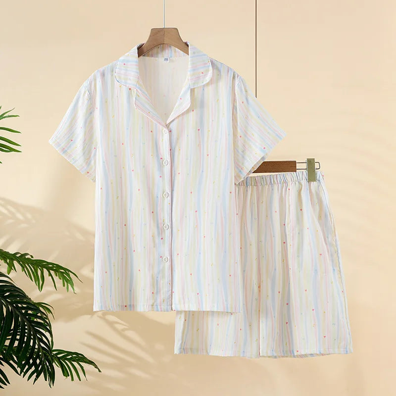 Japanese simple short pyjamas women 100% cotton short sleeves ladies pajama sets shorts Cute cartoon sleepwear women homewear