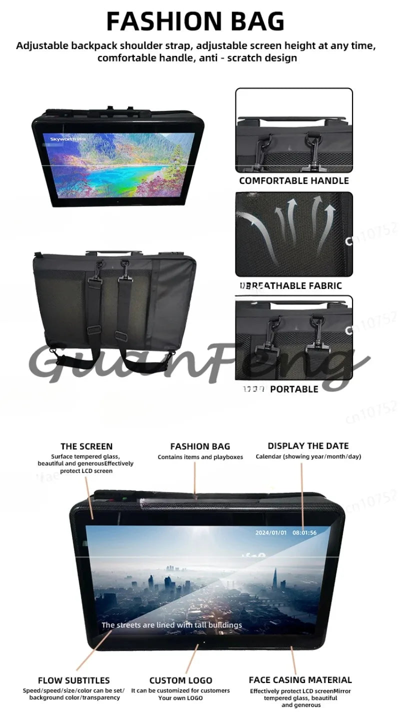 Android Backpack Advisement Player Mobile Outdoor Backpack LCD Screen Battery Powered Supply Backpack Advertising LED Screen Bag