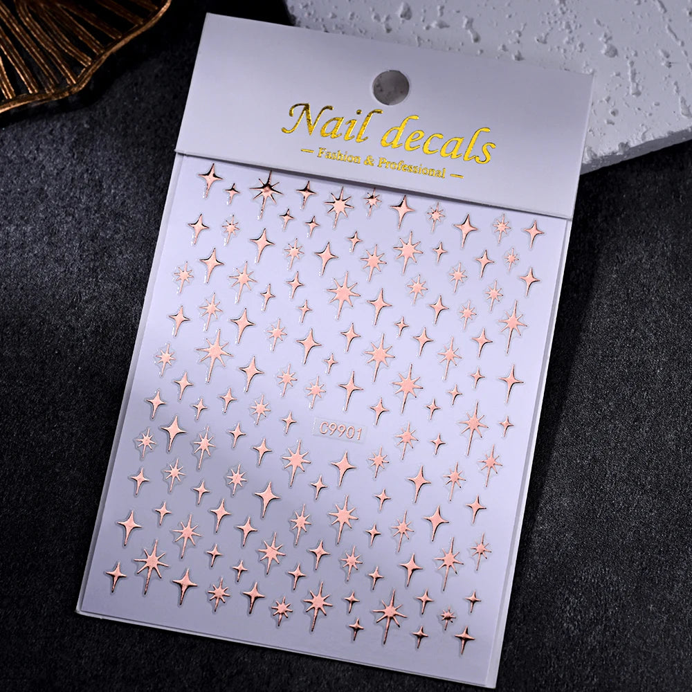 Luxury Diamond Gold Sliver 5D Bronzing Star Nail Sticker Shiny Laser Starlight Nail Decals 8*10cm Self-Adhesive Nail Decorations