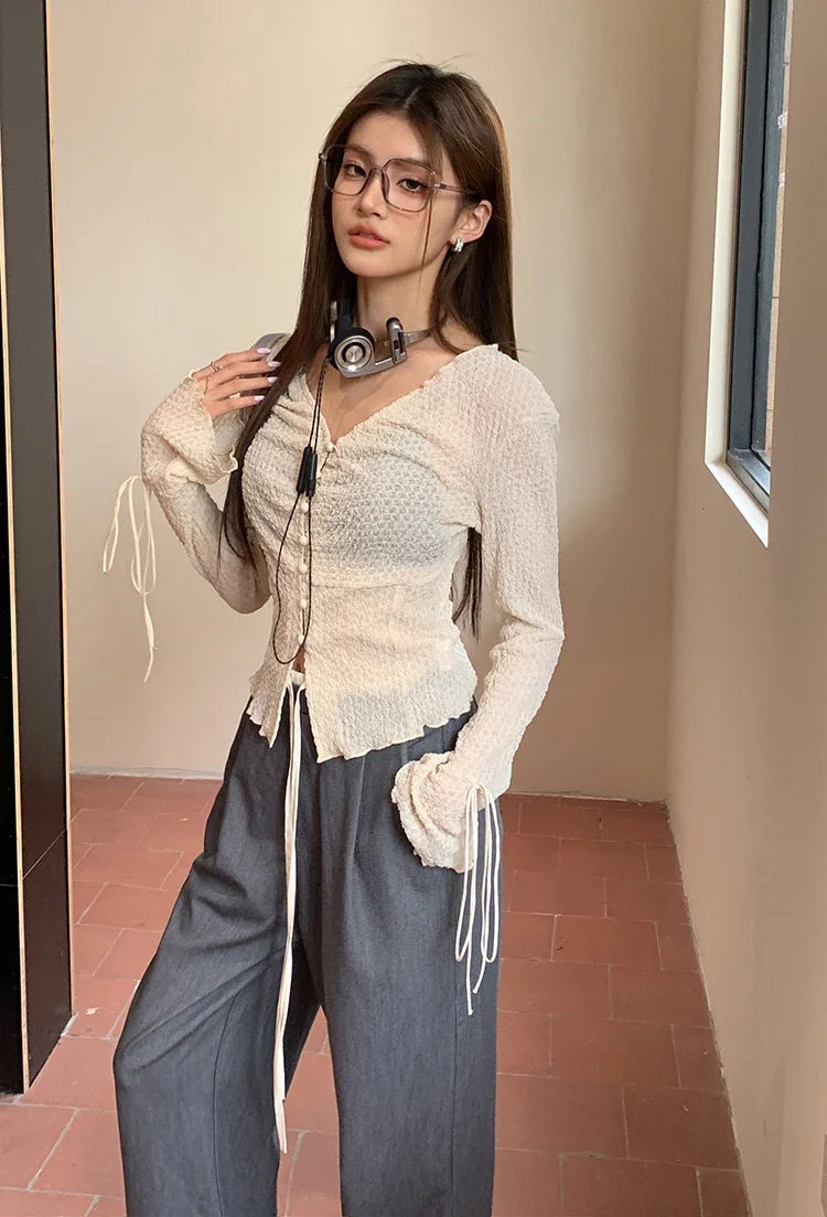 Elastic Waist Drawstring Loose Slim Casual Versatile Trousers 2026 Autumn New High Waist Women Wide Leg Suit Pants