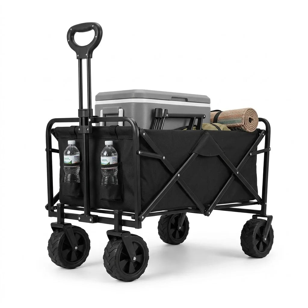 29.5' Heavy Duty Portable Foldable Trolley with All-Terrain Wheels Black for Beach Lawn Sports Camping - Durable Travel Cart