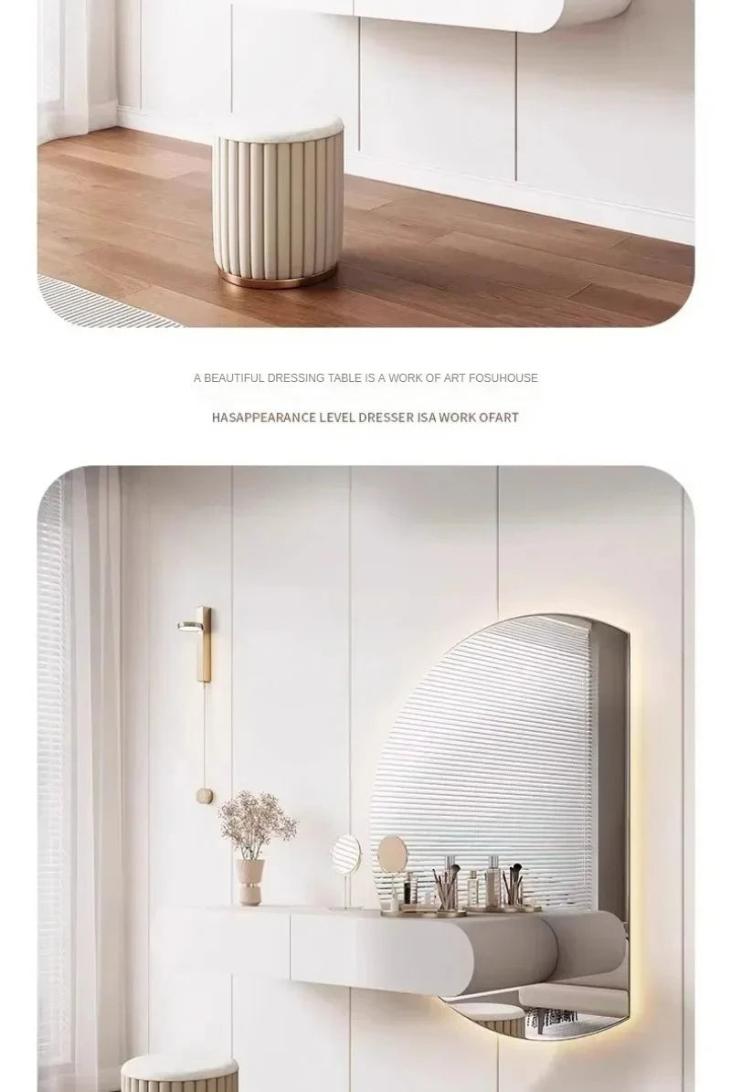Cream suspended dressing table modern minimalist bedroom dressing table wall mounted dressing table mirror combination u q