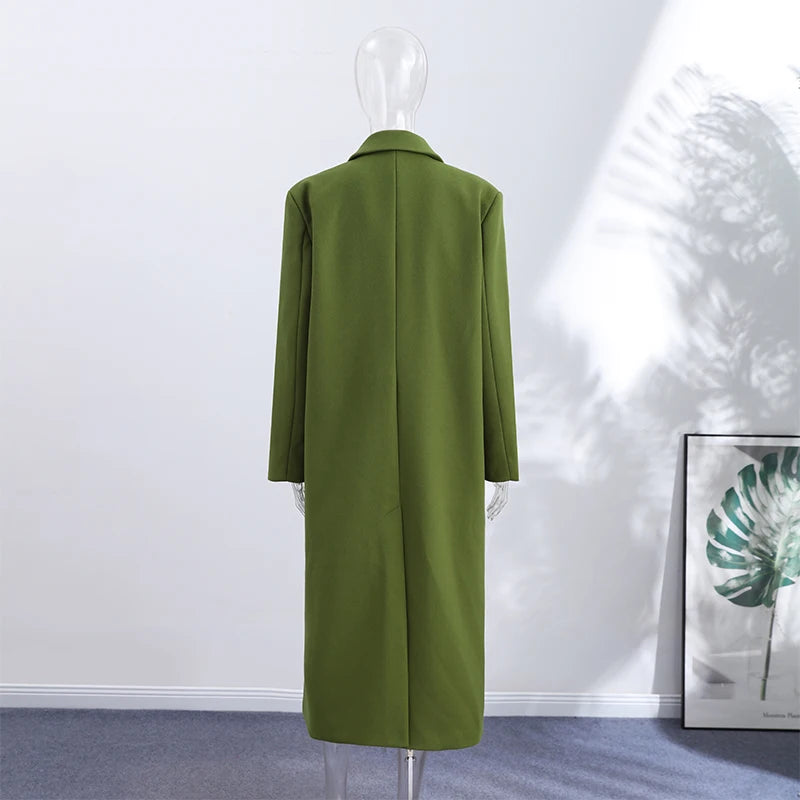 Women's Long Overcoats Lapel Full Sleeve Oversized Woolen Coats Autumn Female Double Breasted Solid Loose Jackets New Outerwears