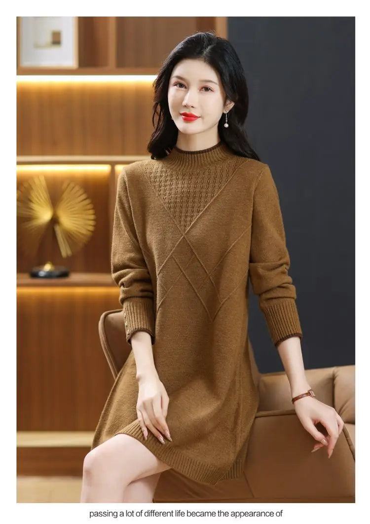 Women's Turtleneck Knitwear Top Long Sleeve Pullover Sweater Woman Clothing Fall Winter Knit Basic Blouse Wool Ladies Sweater
