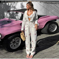 Elegant Print Women's Jumpsuits Fashion Long Sleeve V-neck Zippers Female Overalls 2026 Summer Autumn All-match Lady Outfit