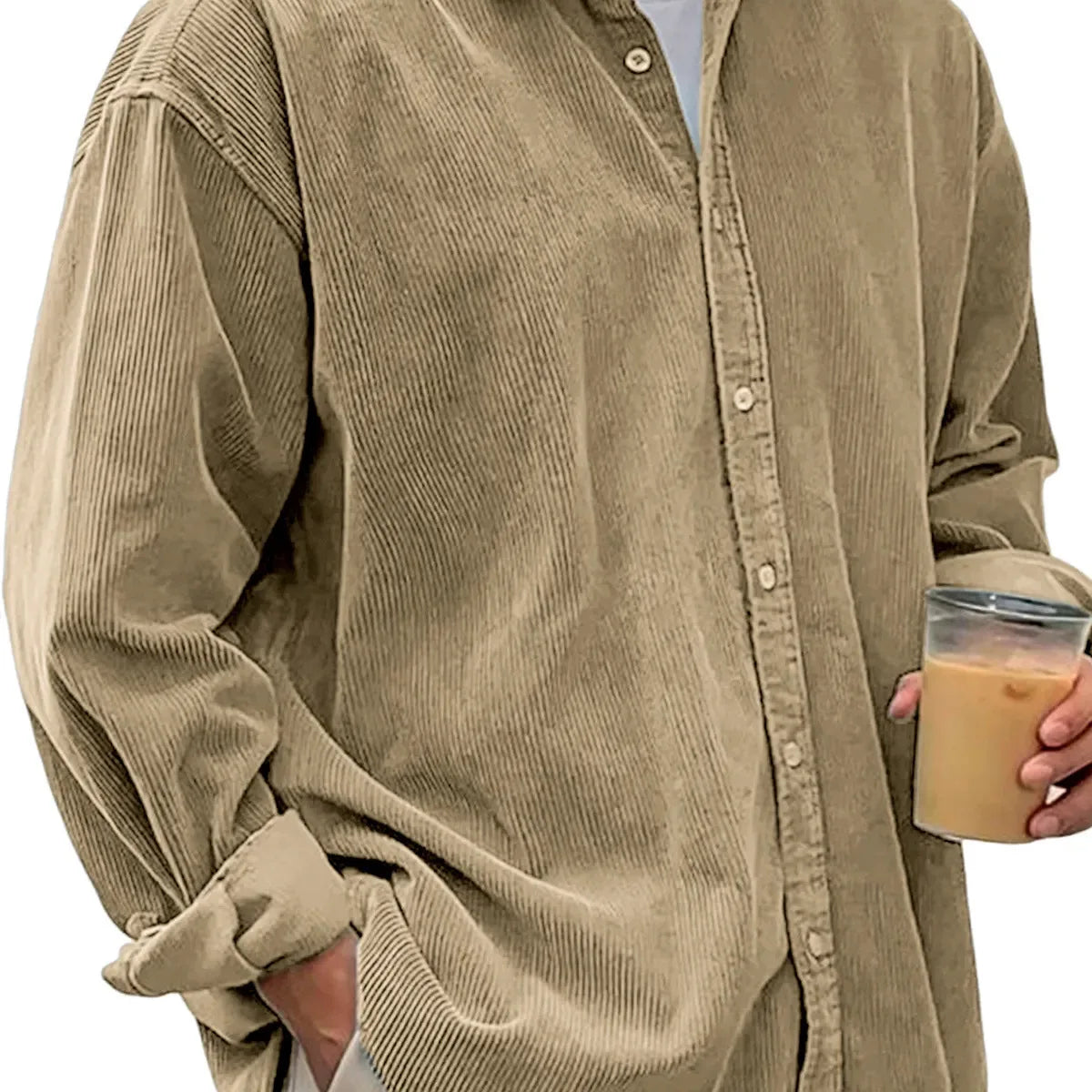 New Corduroy Shirt Men Long Sleeve Trendy Casual Loose Thick Autumn Winter Shacket Male Outerwear