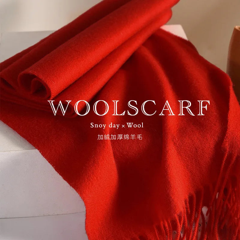 High Quality 100% Wool Muffler Classic Simple Solid Men Women Scarf Fall Winter Thick Casual Shawl Male Female Tassel Scarves