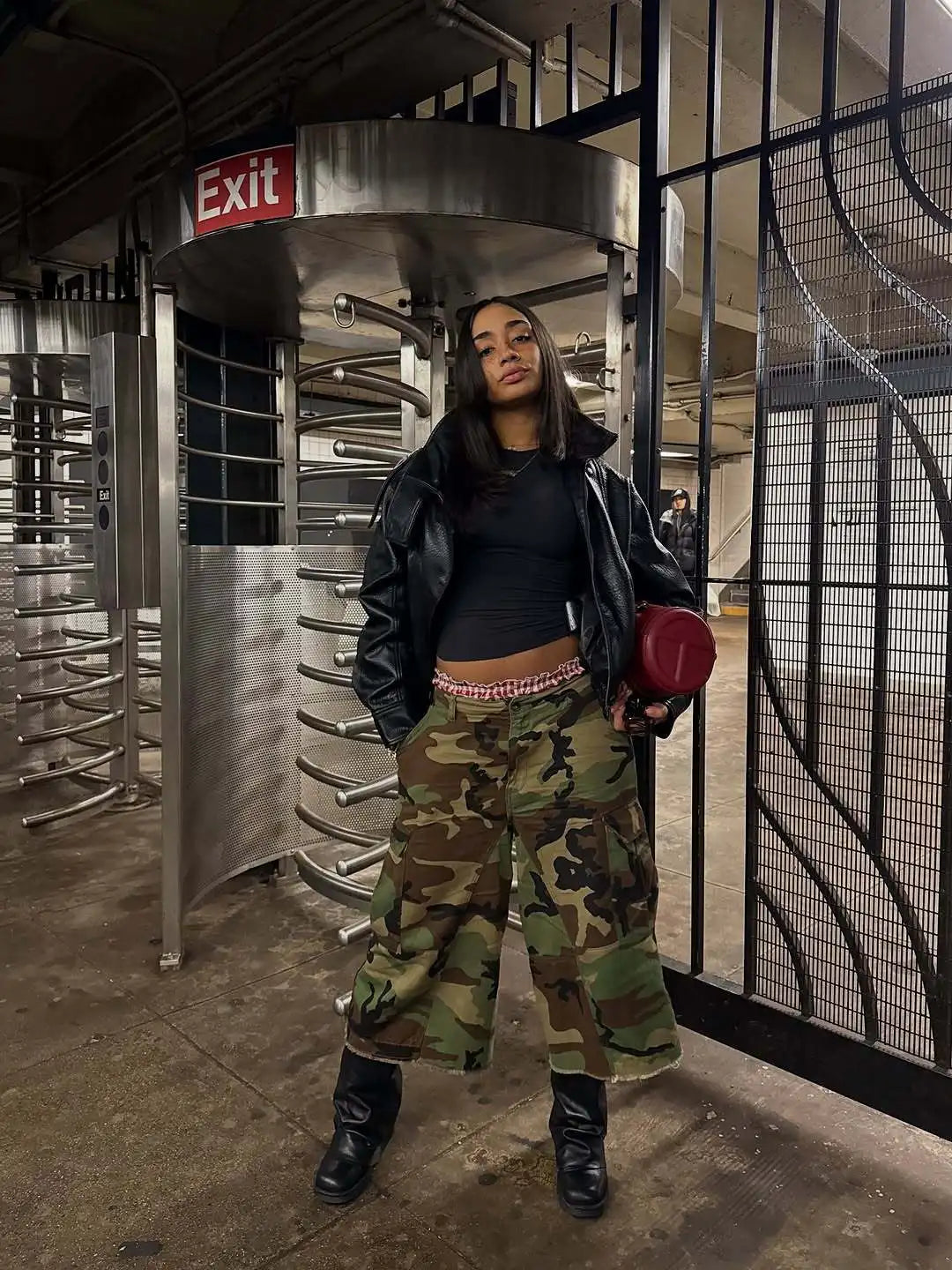 Women Mid Length Pant Vintage Camouflage Cargo Pants High Waist Trousers Capris Y2k Streetwear Elegant Work Casual Loose 2026