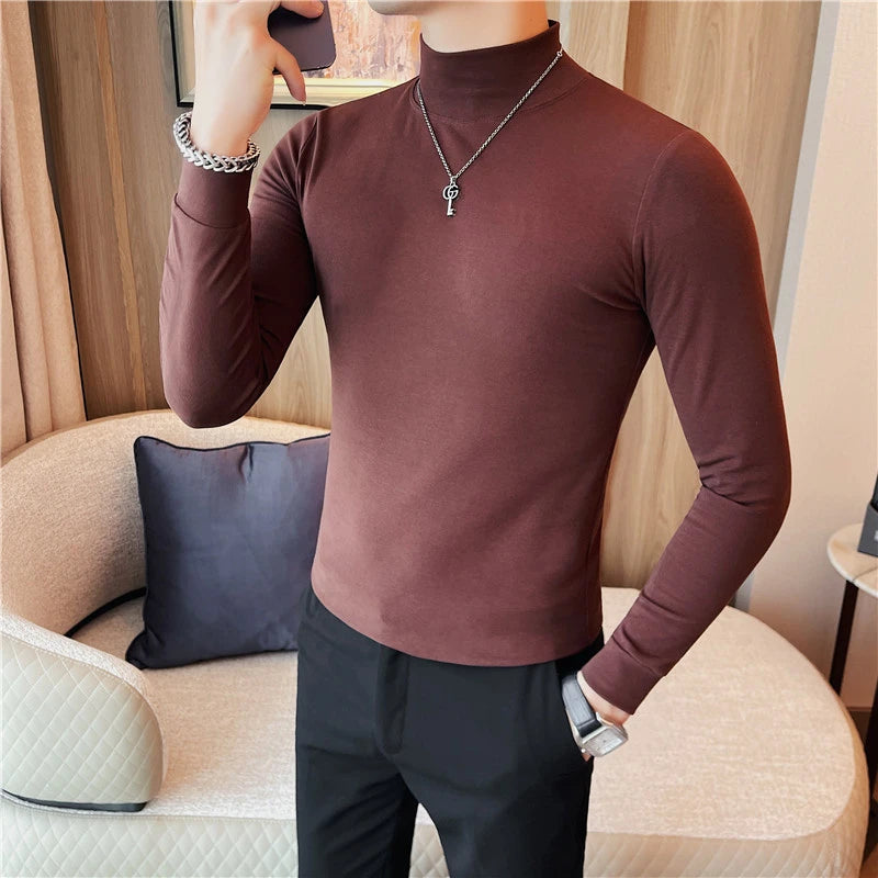 Men's T Shirts Autumn Winter New Turtleneck Long Sleeve T-Shirts For Men Clothing 2025 Slim Fit Casual Basic Tee Shirt Homme 5XL