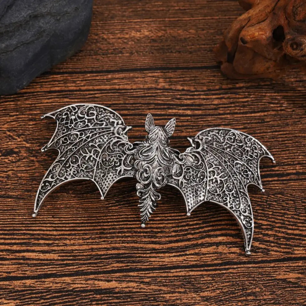 New Alloy Bat Hair Clip Vintage Bat Shape Gothic Hair Barrette Silver Hollow Pattern Viking Retro Hairpin Cosplay