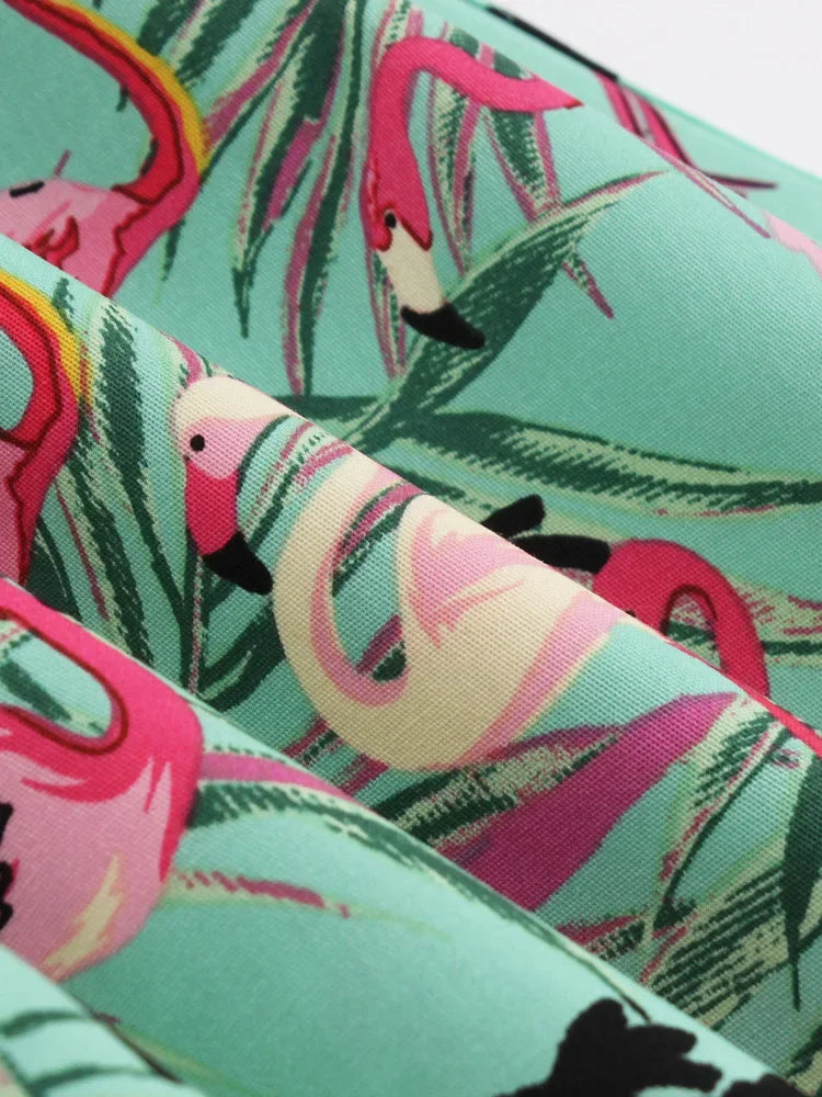Flamingo Print High Waist Pinup Retro Dress S to 4XL 95% Cotton Women O-Neck Sleeveless Summer 50s Vintage Dresses women dress