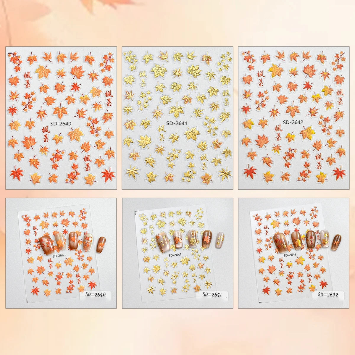 3 to 30 Sheets Autumn Maple Leaves Nail Stickers 5D Embossed Gold Foil Fall Leaf for Nails, Self-Adhesive DIY Manicure Art
