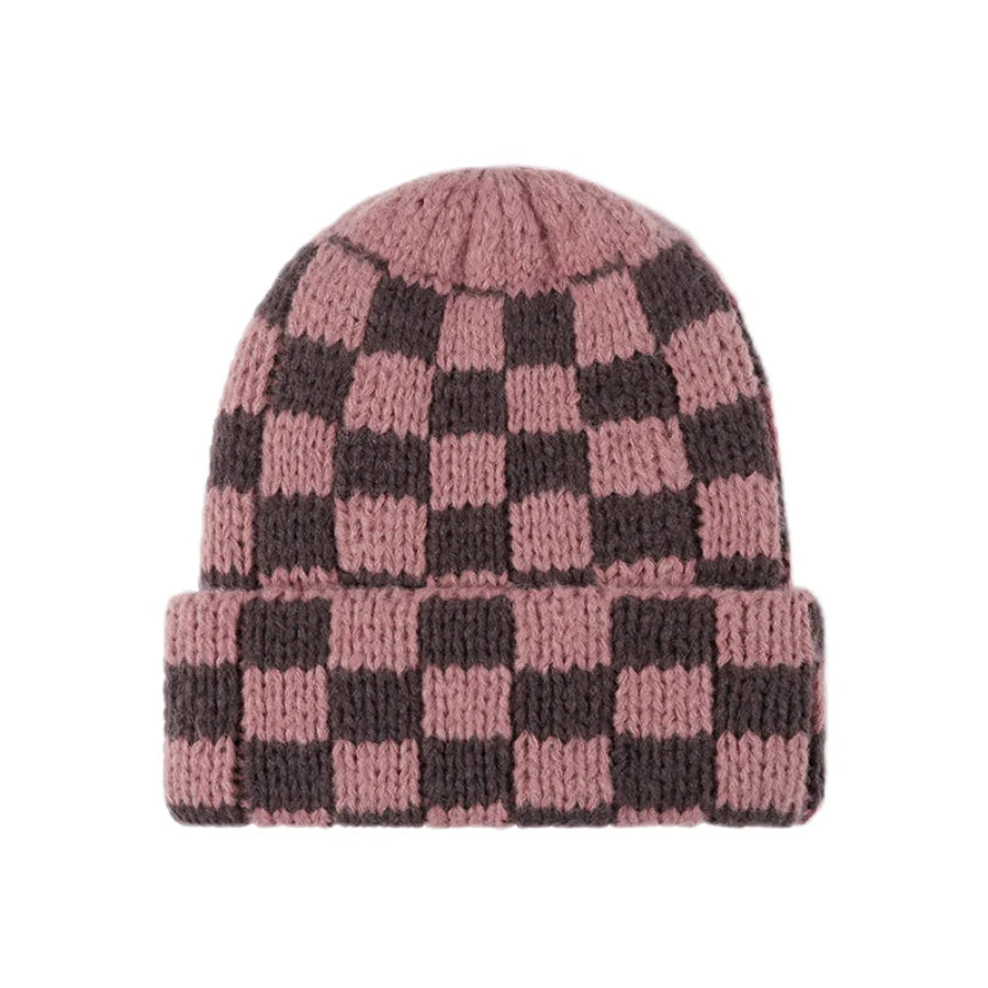 Luxury Brand Chessboard Plaid Knitted Hat Women Winter New Big Size Hat Warm Beanies Skullies Green Red Xmas Christmas Hat