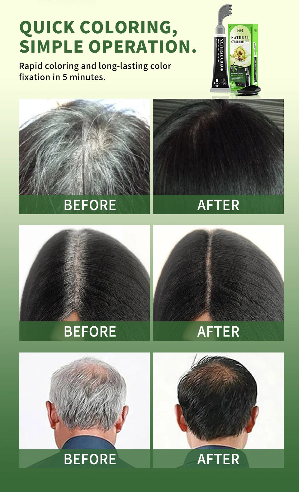 Avocado Fast Hair Dye Black Shampoo with Comb 80ml Black Hair Dye Shampoo with Comb Non-irritating Repair Gray White Hair Care