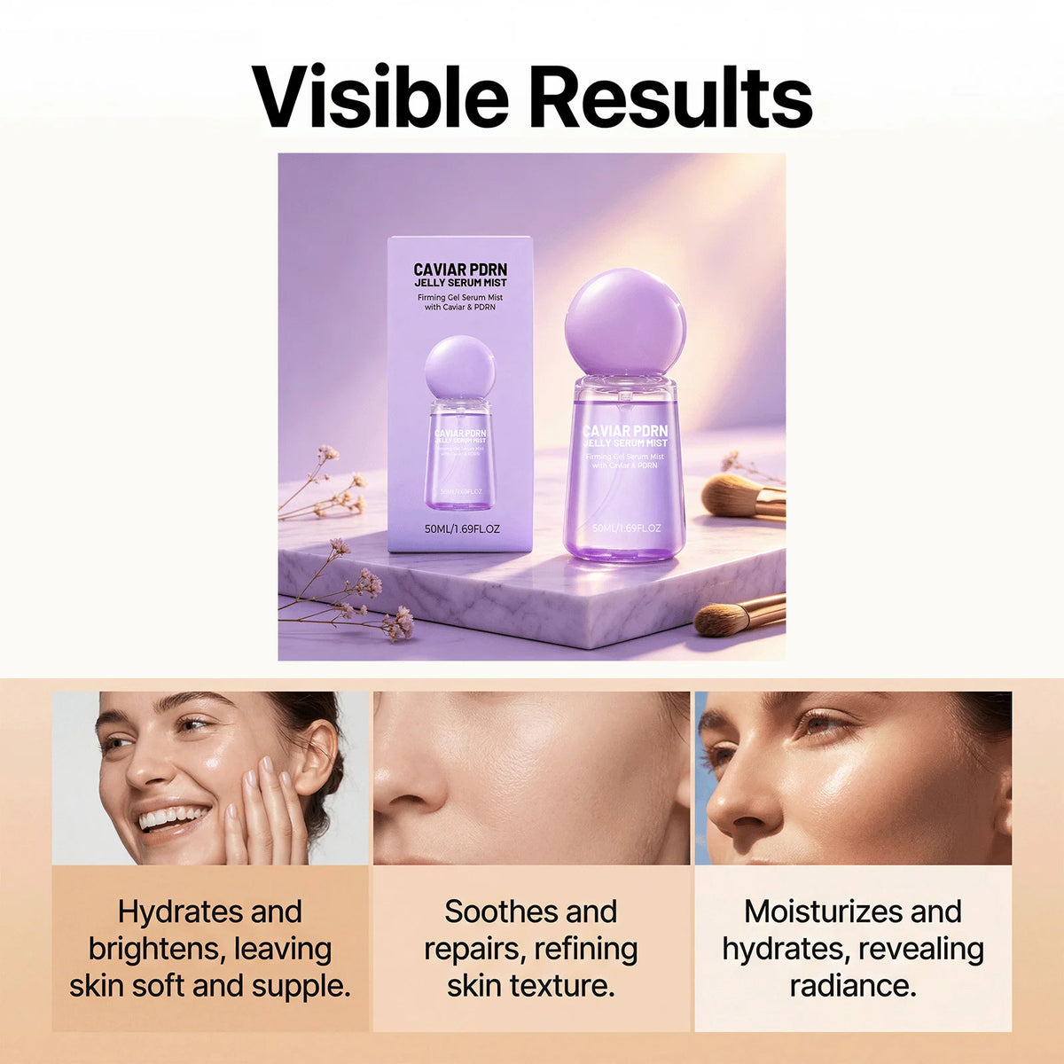 Caviar PDRN Jelly Serum Mist Smooth Dry Lines Nourish Hydrating Skin Brighten Skin Tone Tighten Facial Pores Jelly Essence Spray