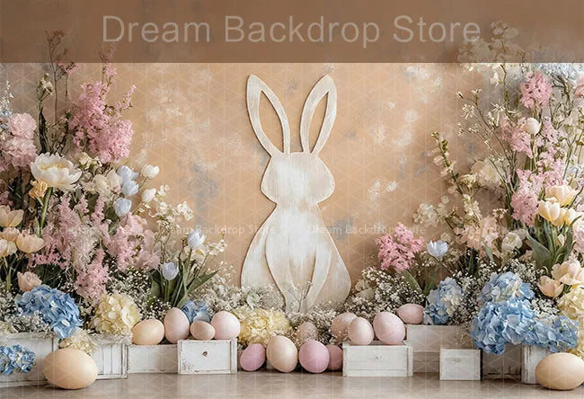 Spring Easter Background Photography Cute Rabbit Carrot Bunny Egg House Backdrop Decor for Kids Birthday Cake Smash Photo Studio