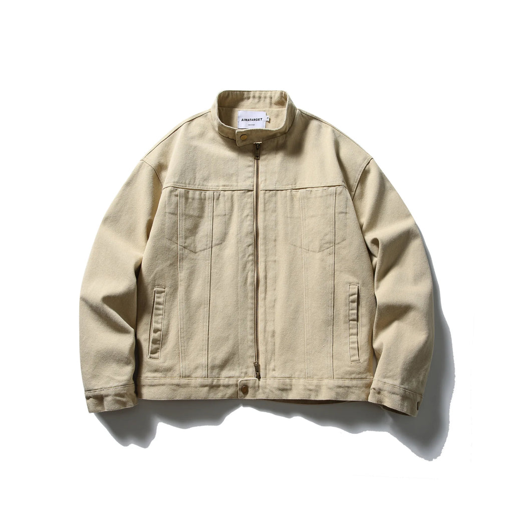Spring Autumn New Fashion Men's Casual Trendy Solid Color Stand Collar Longs Leeve Solid Color Zipper Jacket Coat Streetwear