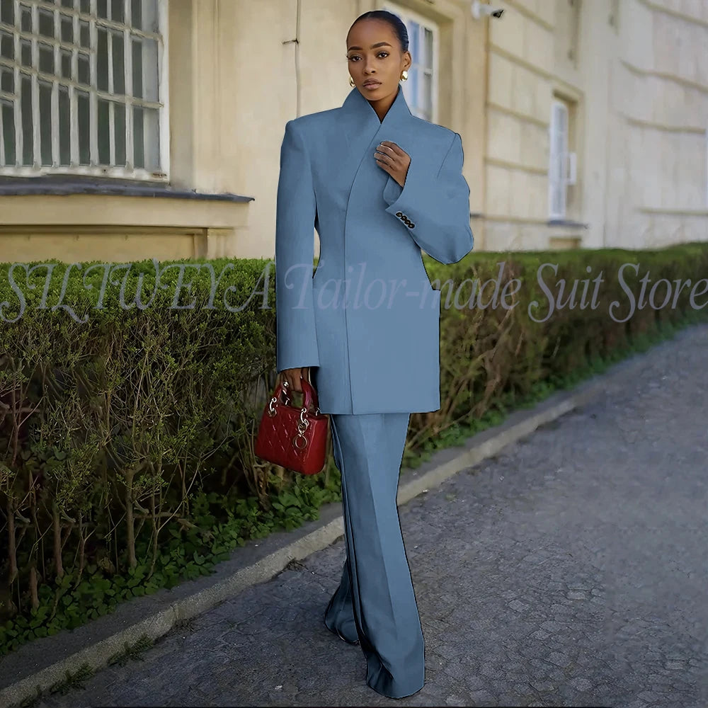 White Pants Suit Woman Luxury 2 Pieces Jacket Pants Smart Casual Office Lady Blazer Set Solid Color Trajes De Mujer Elegante