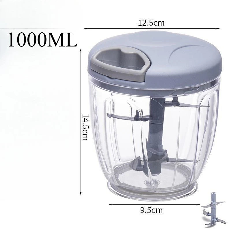 Manual Garlic Chopper & Vegetable Slicer – 500/1000 ml Fruit Crusher, Kitchen Blender & Meat Grinder