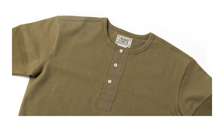 Bronson Vintage Short Sleeve Henley T-Shirt Retro Style Mens Cotton Tee Shirt