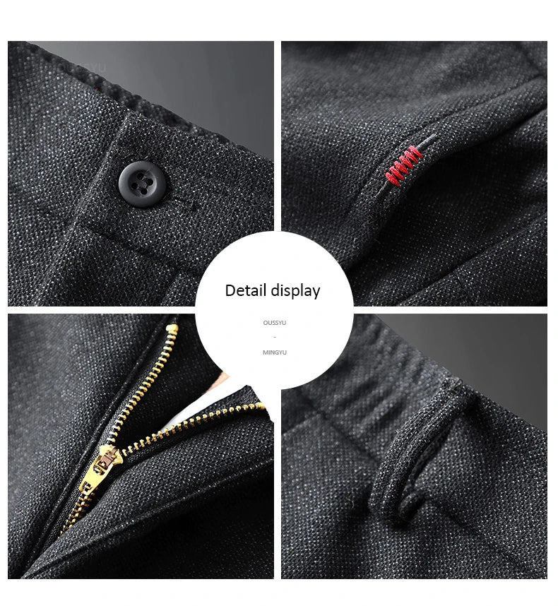 Autumn  Winter New Classic Casual Pants Men Thick Business Korea Slim Fit Stretch Gray Blue Black Brushed Fabric Trousers Male