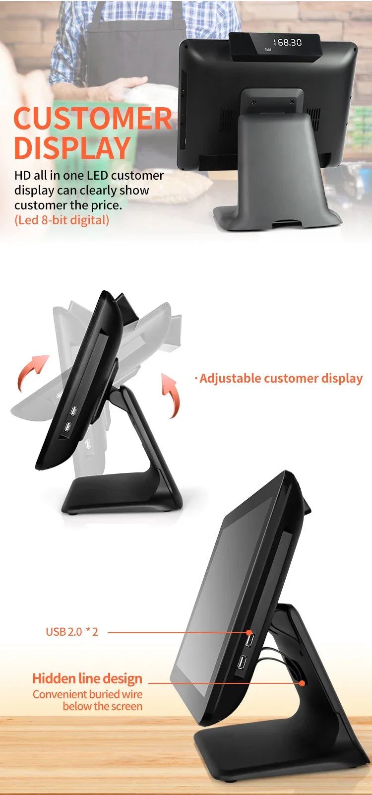 Desktop POS Computer Cash Register Touch Screen All in One POS System Terminal Machine with Scanner / Printer / Drawer