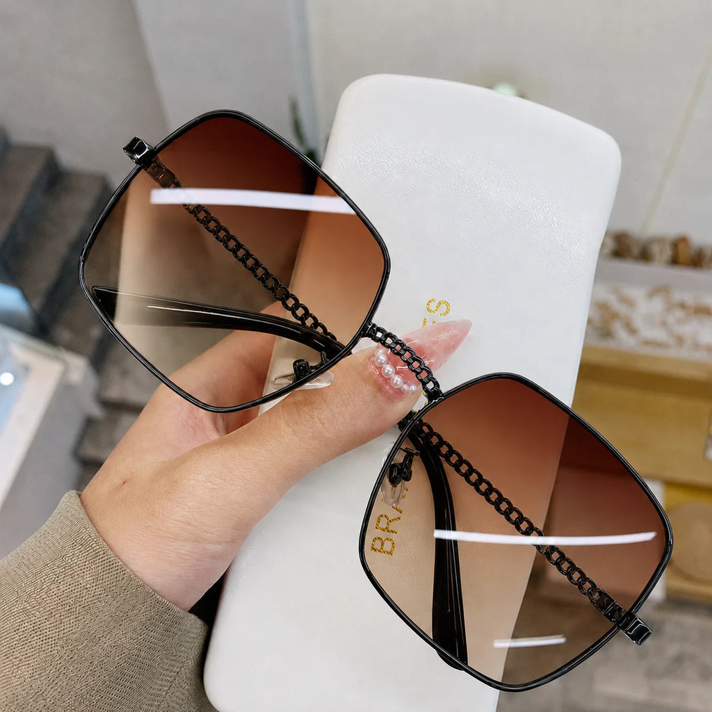 JSJM New Fashion Big Frame Sunglasses Women Classic Brand Design Luxury Metal Oversize Sun Glasses Female Oculos De Sol UV400