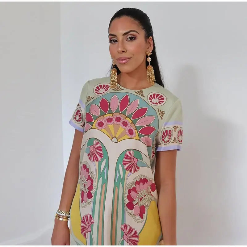 Printed Women's Dress Half Sleeve Round Neck Long Dress Tassel Hem Dress Daily Fashion Outfit Suitable for Date Party 2026