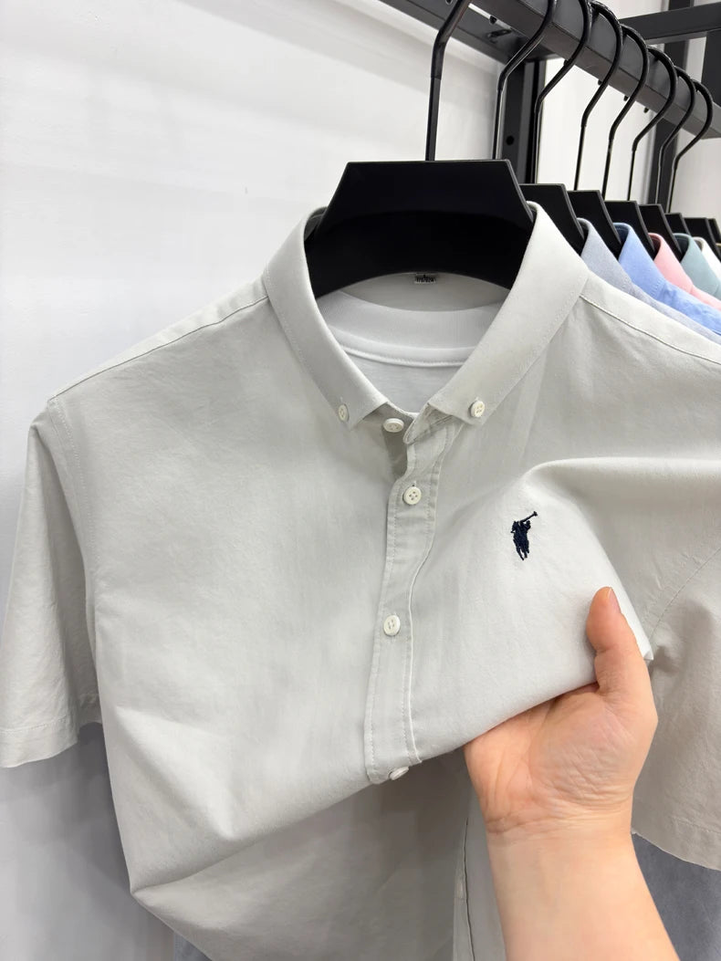 100% cotton short sleeve shirt summer classic solid color luxury brand Paul embroidery fashion business golf casual men's wear