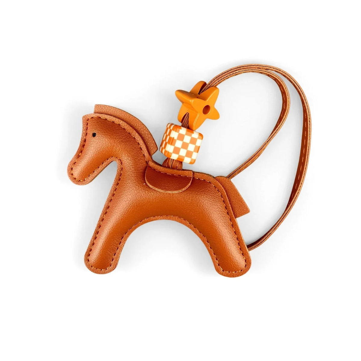 Chic PU Leather Pony Bag Charm, Lucky Clover & Checkered Bead Pendant, Y2K Boho Purse Accessory, Gift for Her