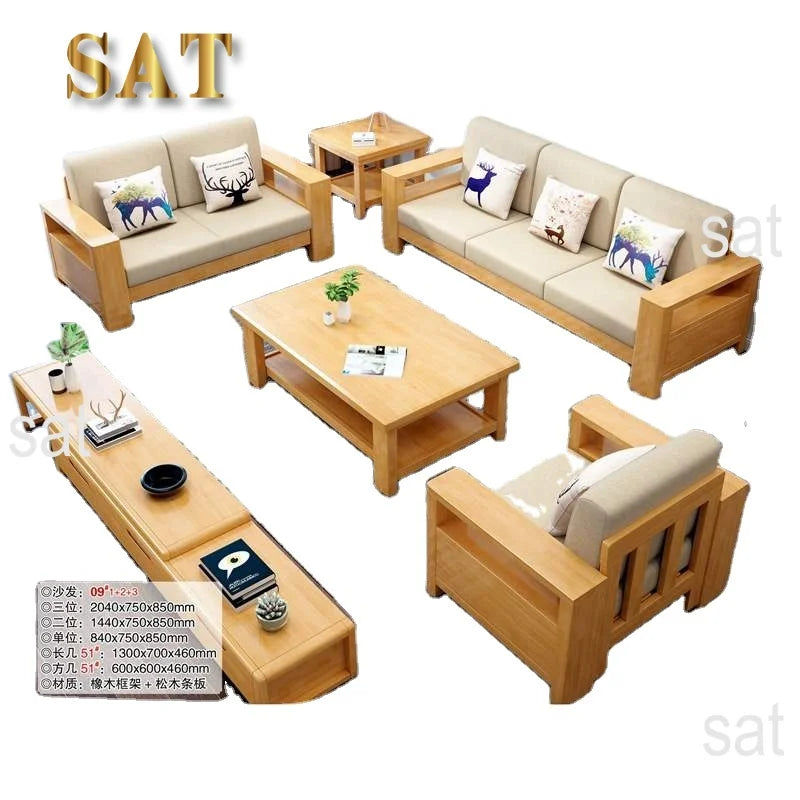 For Modern Home Wooden Sofa Set  Furniture Luxury Living Room Sectional Chesterfield Household Solid Wood Small Size