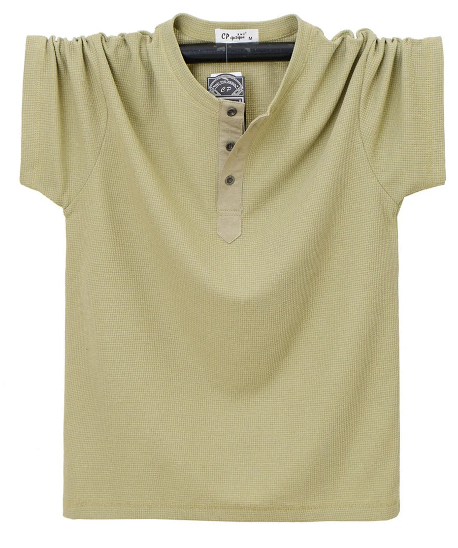 Henry Collar T-shirt Men Plus Size 7XL Summer Short Sleeve Tops Tees Fashion Casual Solid Color Tshirt Male Big Size