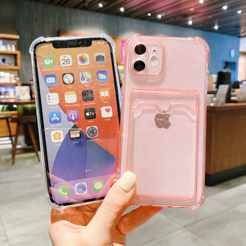 Transparent Case For iPhone 17 Pro Max Cases iPhone 18 Pro Max 16 15 13 14 12 11 6 7 8 Plus Cover Soft Wallet Pocket Card Holder