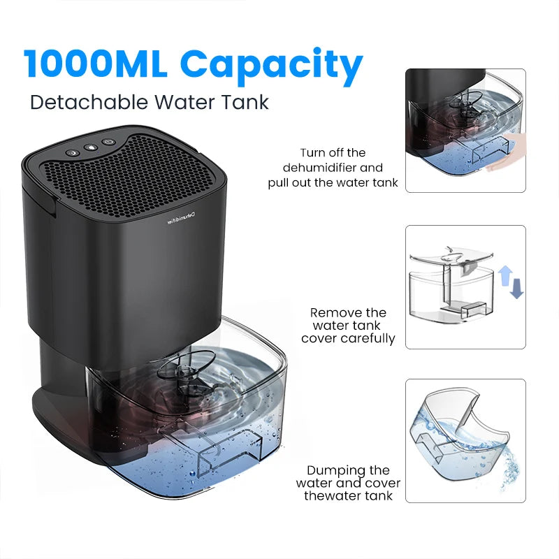 1000ml Portable Dehumidifier for Home Office and RV Eliminate Damp Mold and Mousture Easy Anti Humidity Air Cleaner Efficient