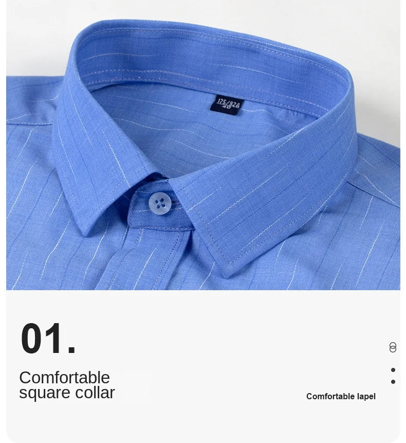 Bamboo Fiber Men Shirt Long Sleeve Elastic Anti-wrinkle Regular Fit business Formal Social pink Blue Striped checkered print 4XL