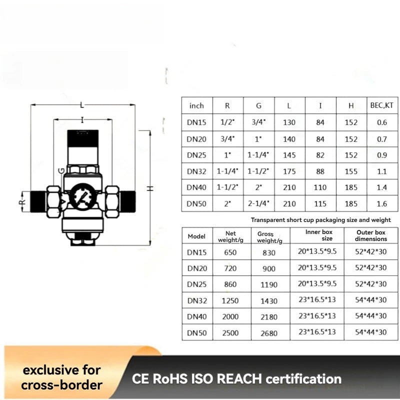 2026　DN15 Pressure Reducing Valve Brass Double Union Pipe Factory Water Pressure Reducing Pressure Stabilizing