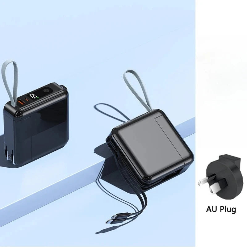 30000mAh Power Bank Built in Cable with AC Plug Wall Charger 22.5W Fast Charging Powerbank for IPhone Xiaomi External Battery