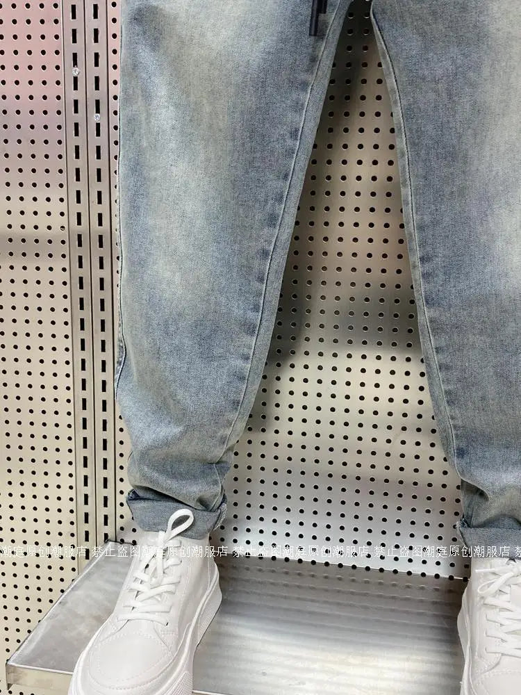 Spring Autumn New Kpop Loose Casual Men's Jeans Pants High-end Brand Loose Straight Pants Elastic Harlan Casual Trendy Dad Jeans